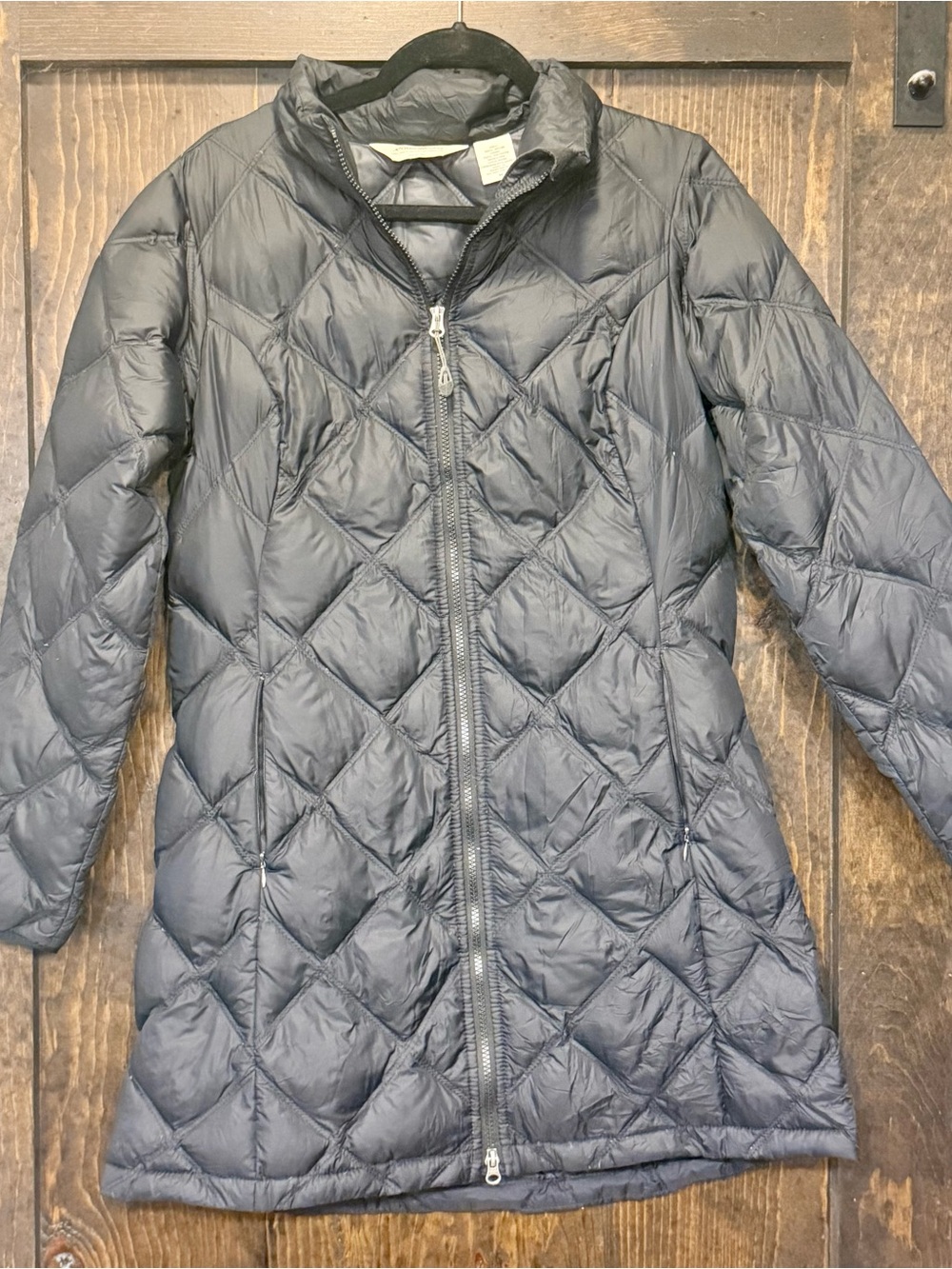 Eddie Bauer Quilted Black Diamond-Pattern Puffer Coat